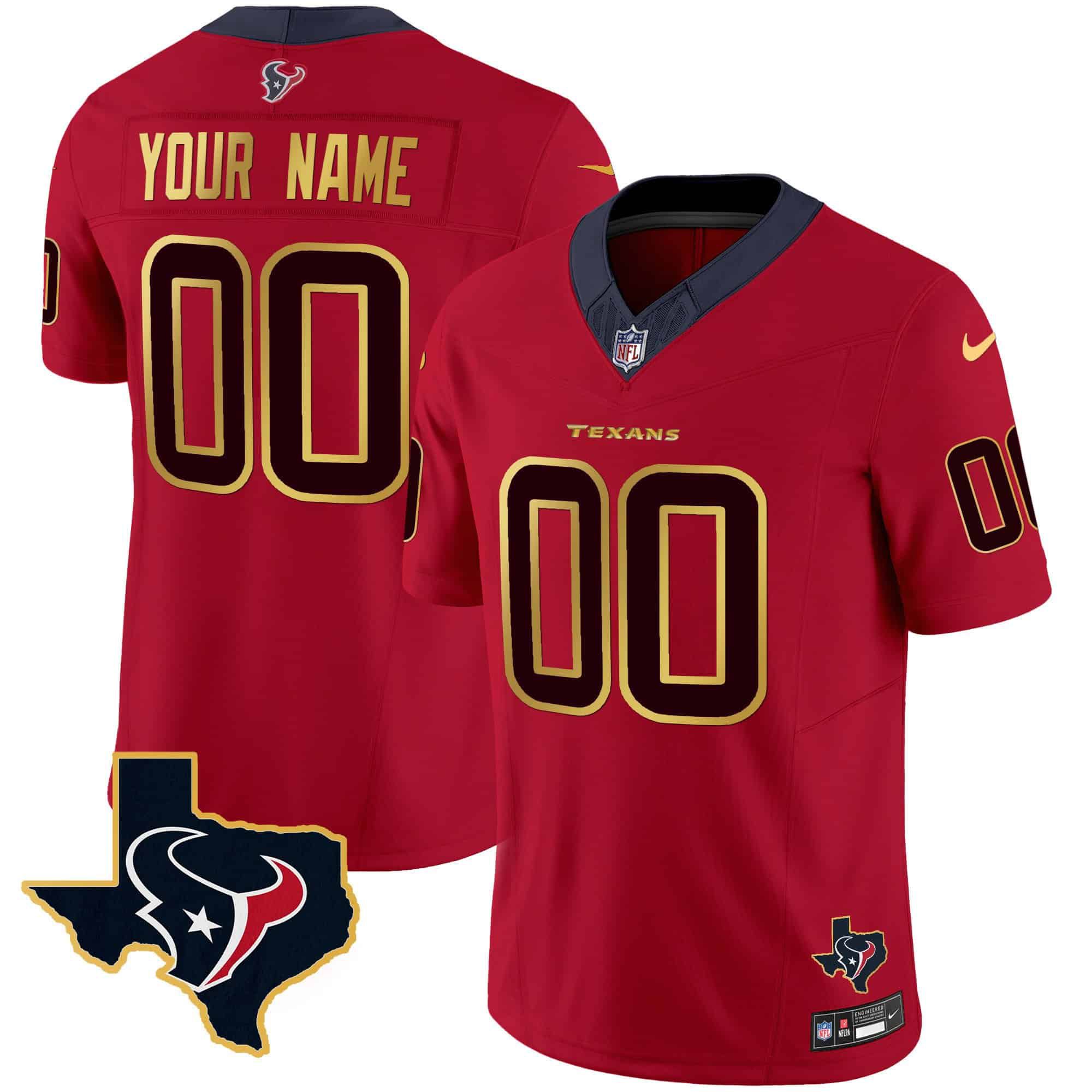 Men Houston Texans Red Gold 2024 Nike Trim Vapor Custom NFL Jersey
